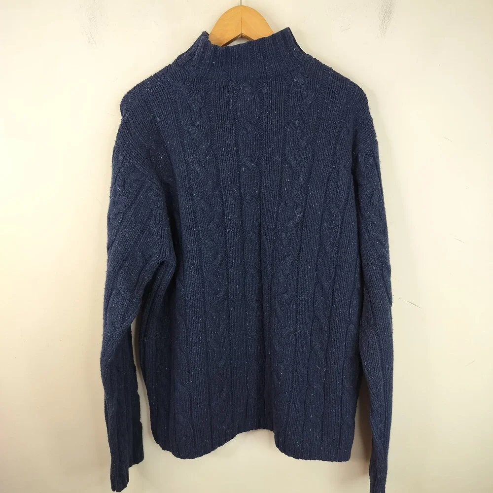 American Eagle Donegal Wool Cable Knit Sweater XL Vintage Preppy Navy Speckled